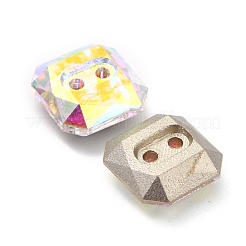 2穴の正方形のガラスラインストーンボタン  多面カット  ミックスカラー  10x10x4.5mm  穴：1.2mm&nbsp;BUTT-D001-E