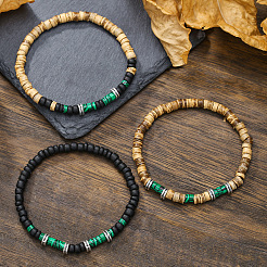 Synthetic Malachite & Coconut Shell Bead Stretch Bracelets&nbsp;PW-WGEF9FC-01