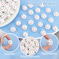 スプレー塗装ウッドヨーロッパビーズ  大穴ビーズ  笑顔でラウンド  ホワイト  19~20x17.5~18mm  穴：4.5mm&nbsp;WOOD-PH0002-96A