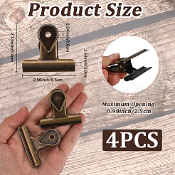 鉄製バインダークリップ4個  ノート紙のクリップ  事務用品  アンティークブロンズ  54x65x39mm  穴：6mm&nbsp;AJEW-CP0011-88B