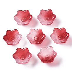 透明なツートンカラーのスプレー塗装ガラスビーズ  花  クリムゾン  7x11.5x11.5mm  穴：1.2mm&nbsp;GLAA-Q089-002B-005