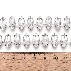 鉄ラインストーンカップチェーン  スプールで  馬の目  プラチナ  クリスタル  15x7x5.5mm  約14.99フィート（4.57m）/ロール&nbsp;CH-T006-08A