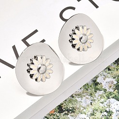 304ステンレススチールスタッドピアス  エナメル  花  ステンレス鋼色  27x29.5mm&nbsp;EJEW-H146-02P