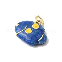 真鍮製エナメルペンダント  魚のチャーム  長持ちメッキ  カドミウムフリー＆鉛フリー  丸カン付き  ゴールドカラー  ミックスカラー  13x16x5mm  穴：3mm&nbsp;KK-P343-03G
