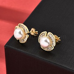 Flower Brass Micro Pave Clear Cubic Zirconia Stud Earrings&nbsp;EJEW-A135-22G