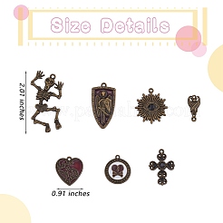 28 個 7 スタイル チベット スタイル ラック メッキ合金ペンダント  レトロチャーム  バット  スケルトン  シールド  クロス  ハート＆フラワー  アンティークブロンズ  21~51x10~27.5x2.5~4.5mm  穴：1.5~2mm  4個/スタイル&nbsp;FIND-SZ0002-98