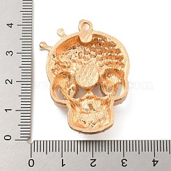 ガラスラインストーンのペンダントとの合金  ハロウィンモチーフ  スカル  40x29x9mm  穴：2mm&nbsp;FIND-B033-01F-KCG