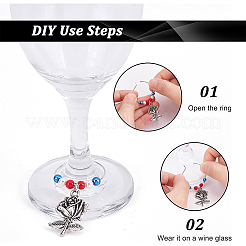 20Pcs 10 Styles National Flag & Dollar Bills & Eagle & Rose Alloy Dangle Wine Glass Charms with Glass Pearl&nbsp;AJEW-BC0003-15