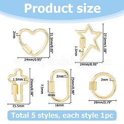 5Pcs 5 Styles Brass Screw Carabiner Lock Charms&nbsp;KK-HS0015-15