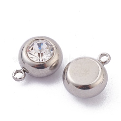 ステンレススチールラインストーンチャーム201個  誕生石チャーム  フラットラウンド  ステンレス鋼色  クリスタル  13x10x6mm  穴：1.8mm&nbsp;STAS-Z009-03A-04P