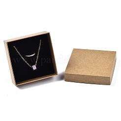 厚紙ジュエリーセットボックス  リングのために  ピアス  ネックレス  内部のスポンジ  正方形  淡い茶色  8.9x8.9x3.3cm  インナーサイズ：8.3x8.3センチメートル  フタなし：8.5x8.5x3.1cm&nbsp;LS-CBOX-S018-09A