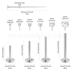 15Pcs 304 Stainless Steel Clear Cubic Zirconia & G23 Titanium Alloy Flat Round Stud Earrings&nbsp;EJEW-FS0001-30