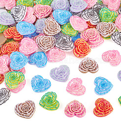 印刷された不透明樹脂カボション100個  立体的な花とハート  グリッターパウダー付き  ミックスカラー  22.5x25x6.5mm&nbsp;CRES-TA0001-71