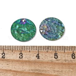 テクスチャー真鍮チャーム  カドミウムフリー＆ニッケルフリー＆鉛フリー  フラットラウンド  虹色  15x1mm  穴：1.2mm&nbsp;KK-D355-09RC