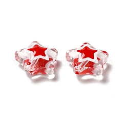 エナメルビーズ付きガラス  スター  レッド  12~13x12~13x6~6.5mm  穴：0.9~1.2mm&nbsp;LAMP-M011-01B