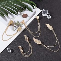 4Pcs 2 Colors Double Wing with Hanging Chain Alloy Suit Collar Brooch&nbsp;JEWB-FG0001-02
