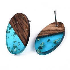 Transparent Resin & Walnut Wood Stud Earring Findings&nbsp;MAK-N032-005A-F01
