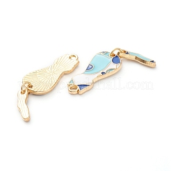 猫型合金エナメルペンダント＆ダングルピアス作りキット  ライトスカイブルー  35.5x10x2~4.5mm  穴：1.2mm  ピン：1.5mm&nbsp;ENAM-M044-21LG-B