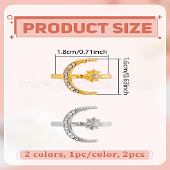 亜鉛合金カフリング2個2色  ムーン  ラインストーン付き  プラチナ·ゴールデン  16mm  内径：18mm  1pc /カラー&nbsp;RJEW-LP0005-15