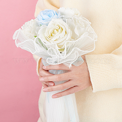 しわのあるウェーブのポリエステル製の花の花束包装包装  バレンタインデーの贈り物の装飾に適しています  ホワイト  275~280mm  4 M /袋&nbsp;FIND-WH0110-751A