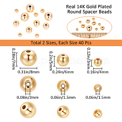 120個 3スタイルラックメッキ真鍮ビーズ  長持ちメッキ  ラウンド  14KGP本金メッキ  4~8x3~7mm  穴：1.5~2mm  40個/スタイル&nbsp;KK-BBC0012-16