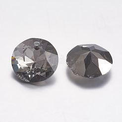 カット加工ガラスラインストーンチャーム  模造オーストリアのクリスタル  フラットラウンド  ブラックダイヤモンド  8x4mm  穴：1mm&nbsp;RGLA-F051-8mm-215