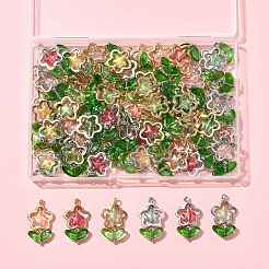70Pcs 2 Styles 7 Colors Flower Brass Glass Pendants&nbsp;PALLOY-FS00057