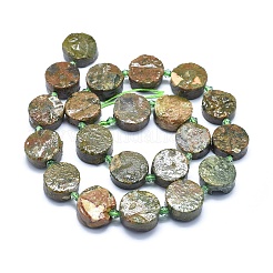 天然石ライオライトジャスパービーズ連売り  フラットラウンド  12~19x2~7mm  穴：1.5mm  約20~26個/連  15.35インチ〜15.7インチ（39~40cm）&nbsp;G-E530-11B