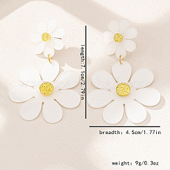 花のアクリルダングルスタッドピアス  ゴールドカラー  ホワイト  71x45mm&nbsp;FS-WG7D17E-02