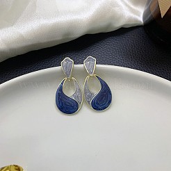 合金エナメルスタッドダングルイヤリング  ティアドロップ  ゴールドカラー  ダークブルー  30x20mm&nbsp;WG174D6-01