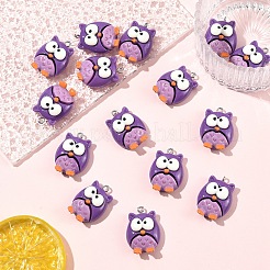 不透明樹脂ペンダント15個  プラチナトーン合金ループ付きハロウィーンチャーム  フクロウチャーム  蘭  20x27.5x10mm  穴：1.5mm&nbsp;RESI-YW0005-32