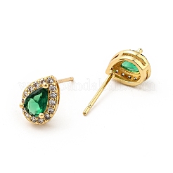 Green Cubic Zirconia Teardrop Stud Earrings&nbsp;X-EJEW-F288-20G