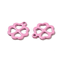 スプレー塗装された201ステンレススチールチャーム  クローバーチャーム  パールピンク  12x11x1mm  穴：1.2mm&nbsp;STAS-G304-24C
