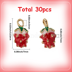 30 個の亜鉛合金エナメルペンダント  ストロベリーチャーム  ゴールドカラー  レッド  13.5x7mm  穴：2mm&nbsp;FIND-SC0020-62