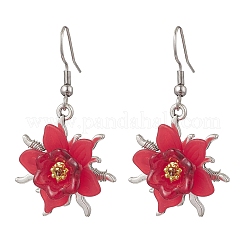 花の合金のダングルイヤリング  アクリル、ガラス、304ステンレススチールのピアスフック付き  プラチナ  ミックスカラー  44x24mm&nbsp;EJEW-JE06801