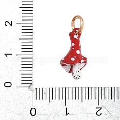 真鍮製エナメルペンダント  きのこチャーム  丸カン付き  ゴールドカラー  レッド  17x8.5x8mm  穴：4mm&nbsp;KK-D256-01A
