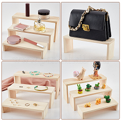 3 段の長方形の木製ジュエリー ディスプレイ ライザー  リング用  バングル  ネックレス  アクションフィギュアディスプレイ  ビスク  22.5~27x7.7~7.8x4.95~13.1cm  3個/セット&nbsp;ODIS-WH0038-06
