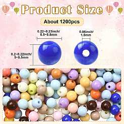 1200 個 4 色不透明アクリルビーズ  ラウンド  ミックスカラー  5~5.5x5.5~5.8x5.5~5.8mm  穴：1.5mm  300個/カラー&nbsp;SACR-PA0001-08