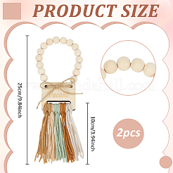 2Pcs Wood Beads & Cotton Tassels Hanging Ornaments&nbsp;HJEW-BC00086