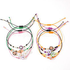 8Pcs Halloween Handmade Polymer Clay & Glass Seed Bead Woven Braided Bracelets&nbsp;MC3836