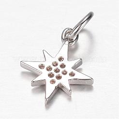 真鍮製マイクロパヴェキュービックジルコニアチャーム  スター  プラチナ  14x12x2mm  穴：4mm&nbsp;ZIRC-K045-07P