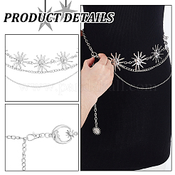 2Pcs 2 Styles Moon Sun Alloy Link Waist Body Chains&nbsp;AJEW-UN0002-20P