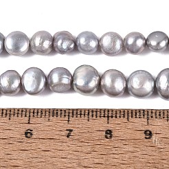天然養殖淡水パールビーズ連売り  研磨両側  ライトグレー  6~7.5x7~8x5~6.5mm  穴：0.6mm  約52~53個/連  13.78~14.2''（35~35.5センチメートル）&nbsp;PEAR-N014-06C-01