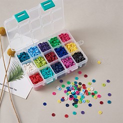 手作り樹脂粘土ビーズ  ディスク/フラットラウンド  ヒシビーズ  ミックスカラー  6x1mm  穴：2mm  15色  約180~200PCS /カラー  2700~3000個/箱&nbsp;DIY-X0293-74A