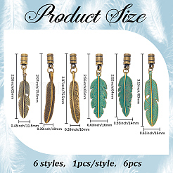6Pcs 6 Colors Alloy Cord Ends with Feather Charms&nbsp;FIND-GF0009-05