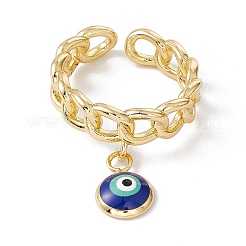Enamel Evil Eye Charm Open Cuff Ring with Enamel&nbsp;RJEW-I086-06G-04