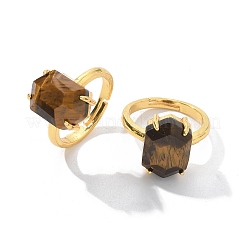 Hexagon Natural Tiger Eye Finger Rings&nbsp;RJEW-B113-02G-05