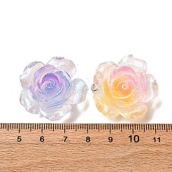 透明樹脂ペンダント  花  プラチナアイアンループ＆グリッターパウダー付き  グラデーションカラー  ミックスカラー  32x30x11mm  穴：2mm&nbsp;RESI-H039-03P