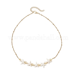 Ocean Dyed Synthetic Turquoise Starfish Beaded Bib Necklaces with 304 Stainless Steel Satellite Chains&nbsp;NJEW-JN05979-02