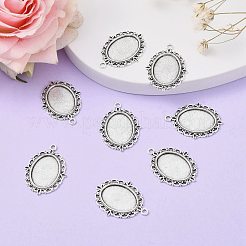 Tibetan Style Antique Silver Alloy Flat Oval Pendant Cabochon Settings&nbsp;X-TIBEP-M022-19AS